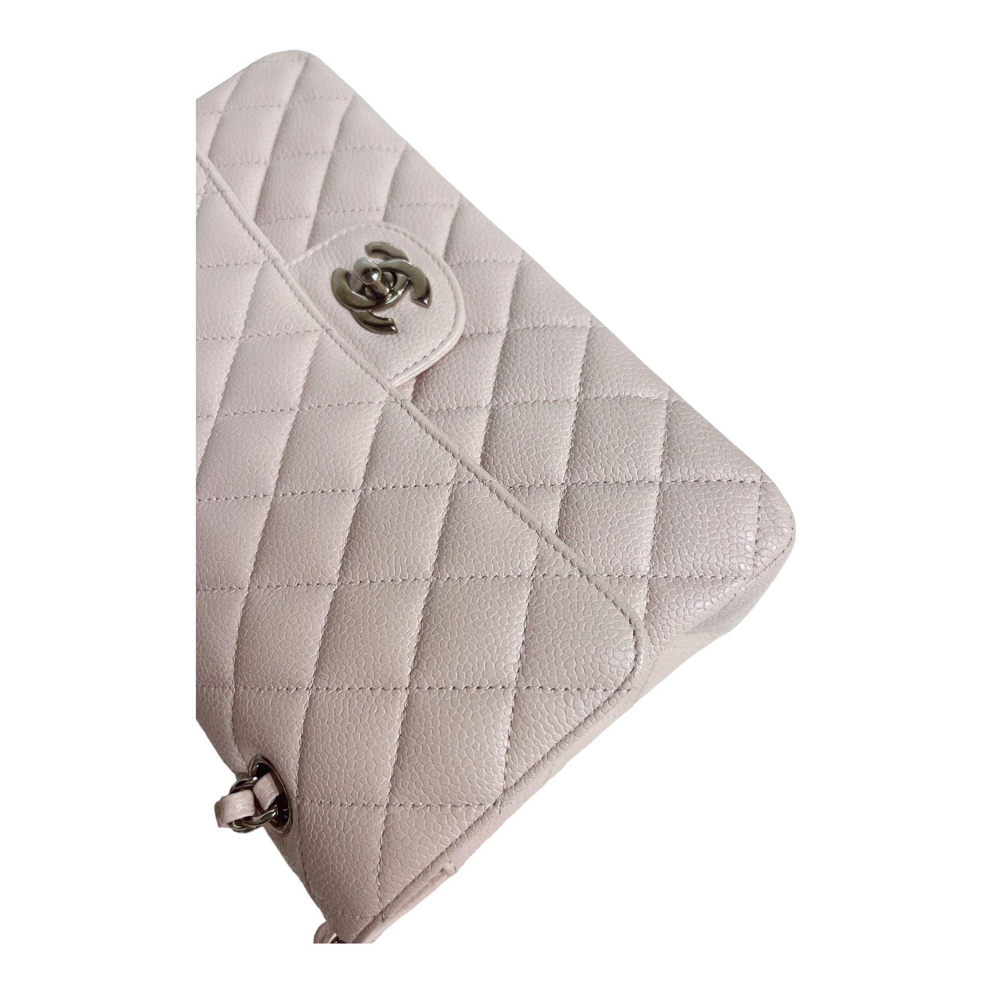 Chanel White Quilted Caviar Medium Classic Double Flap Bag Silver