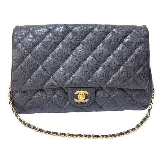 Chanel Quilted Clutch with Chain Lambskin Black Silver Hardware