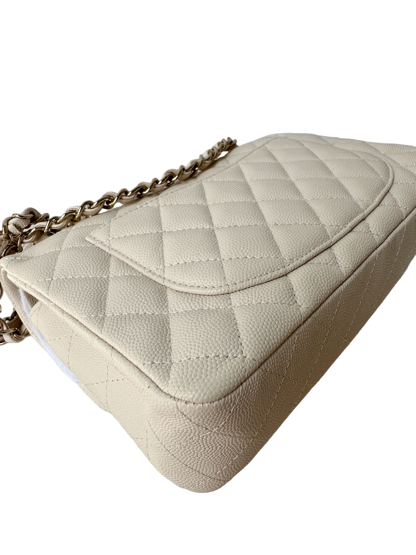 Chanel Classic Small Flap 20C Ivory Light Beige Quilted Caviar With Light Gold Hardware