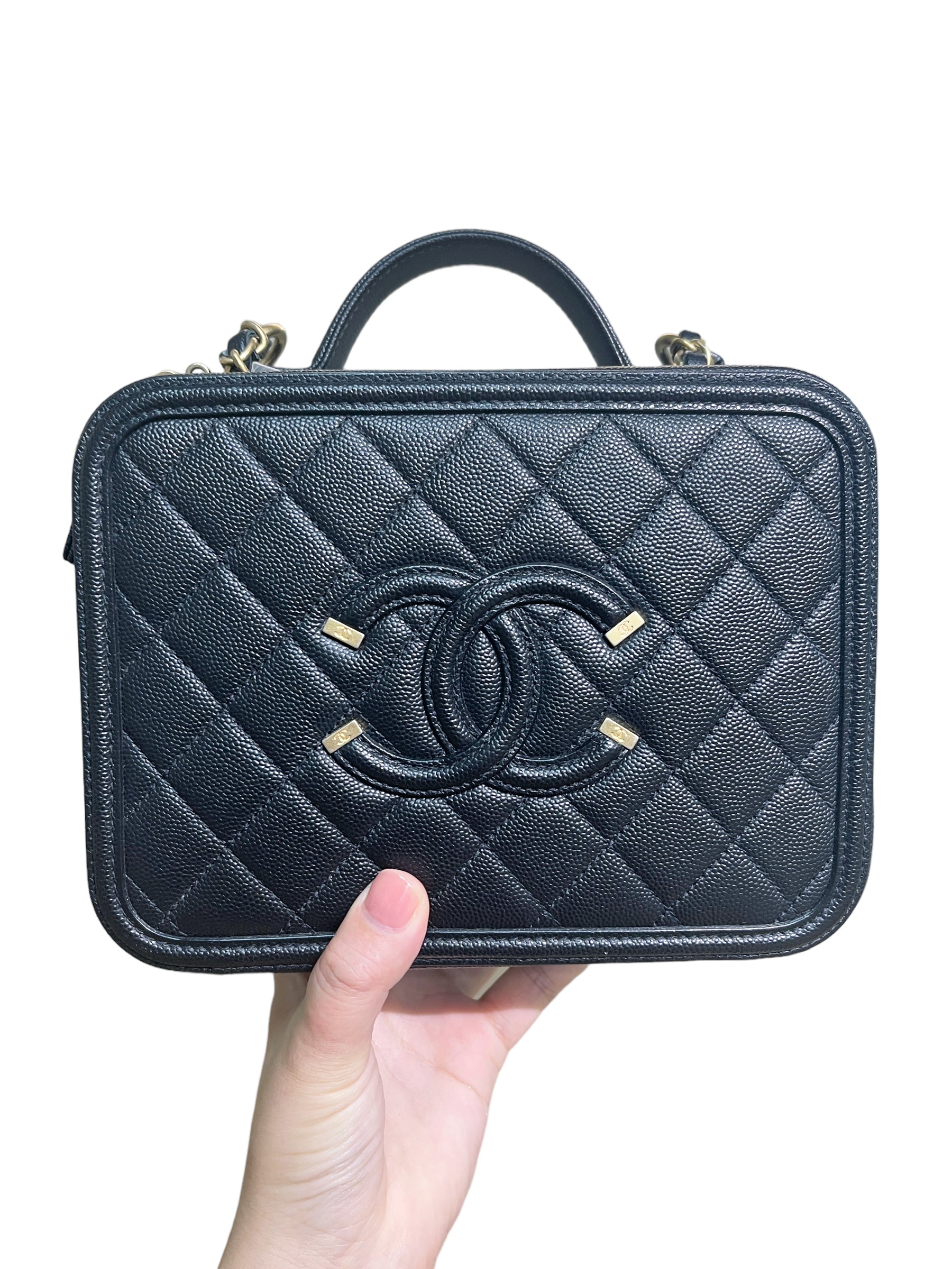 CHANEL Medium Vanity Case Bag 21A Dark Beige Timeless Classic Caviar Gold  CC NWT