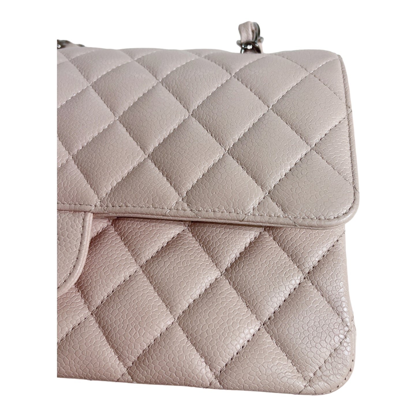 CHANEL DOUBLE FLAP BAG (1893xxxx) JUMBO LIGHT PINK CAVIAR LEATHER SILVER  HARDWARE, WITH DUST COVER, NO CARD