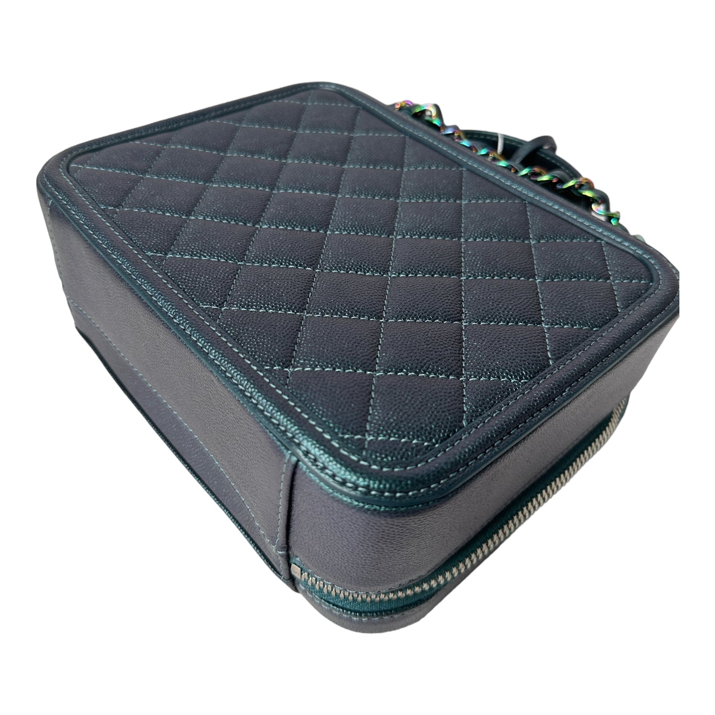 Medium CC Filigree Vanity Case in Dark Turquoise Caviar