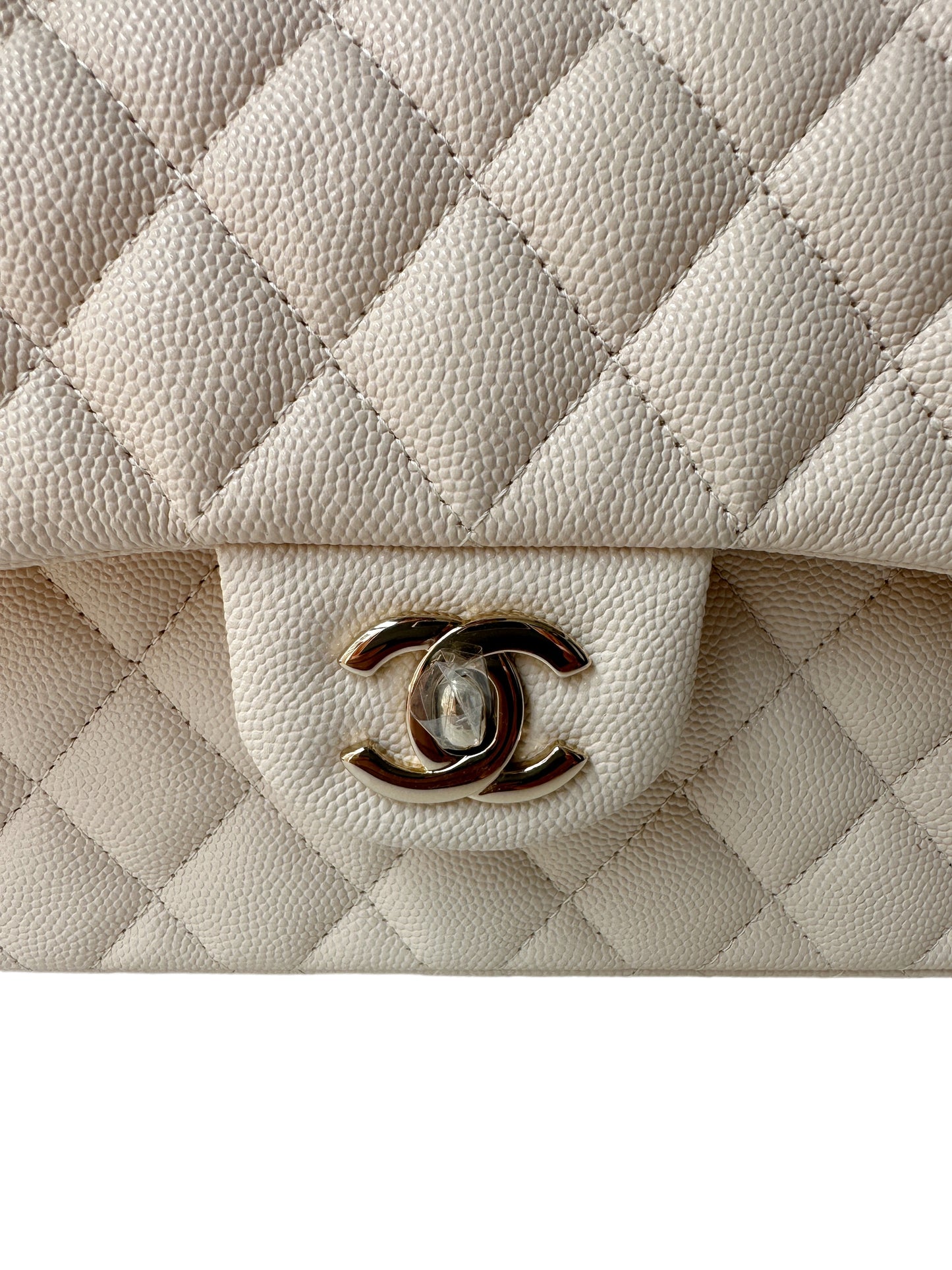 Chanel Classic Small Flap 20C Ivory Light Beige Quilted Caviar With Light Gold Hardware