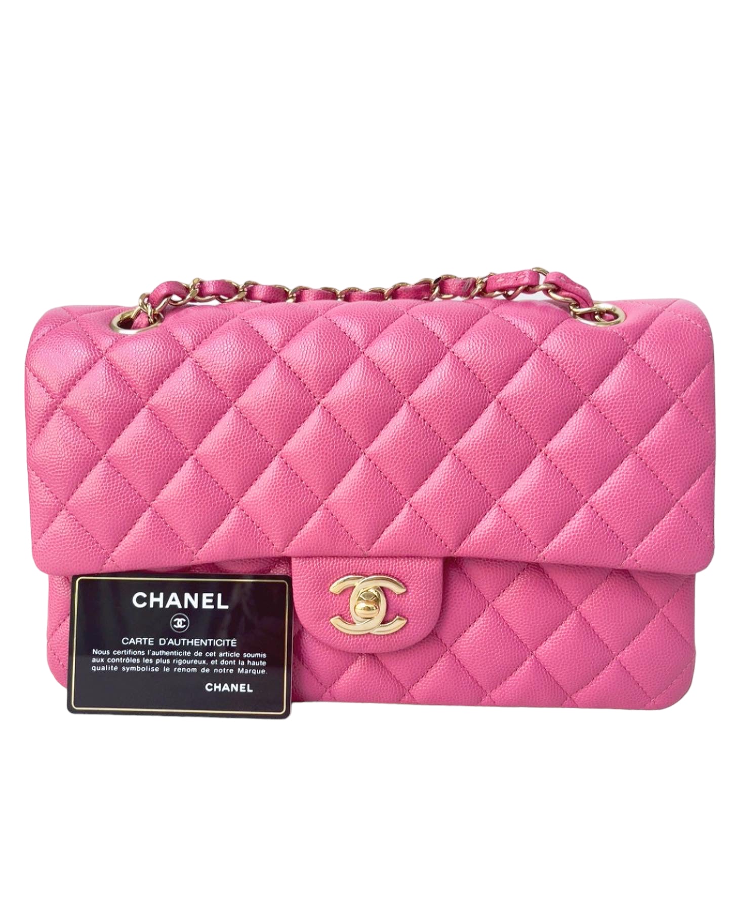 Chanel Classic Medium Double Flap 19C Pink Quilted Caviar with light gold  hardware