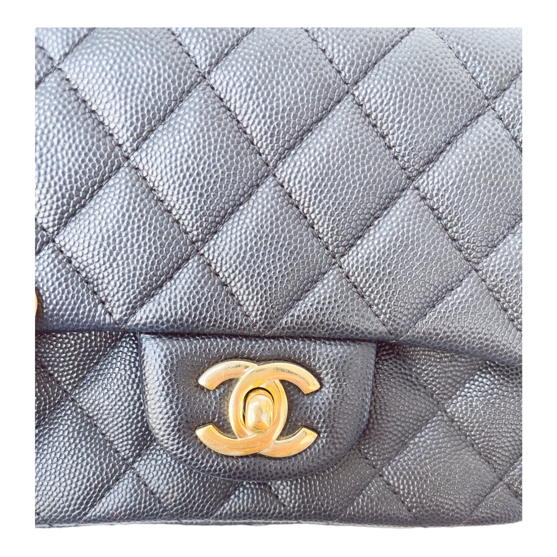 Chanel Quilted Mini Square Flap Black Caviar Gold Hardware 17B