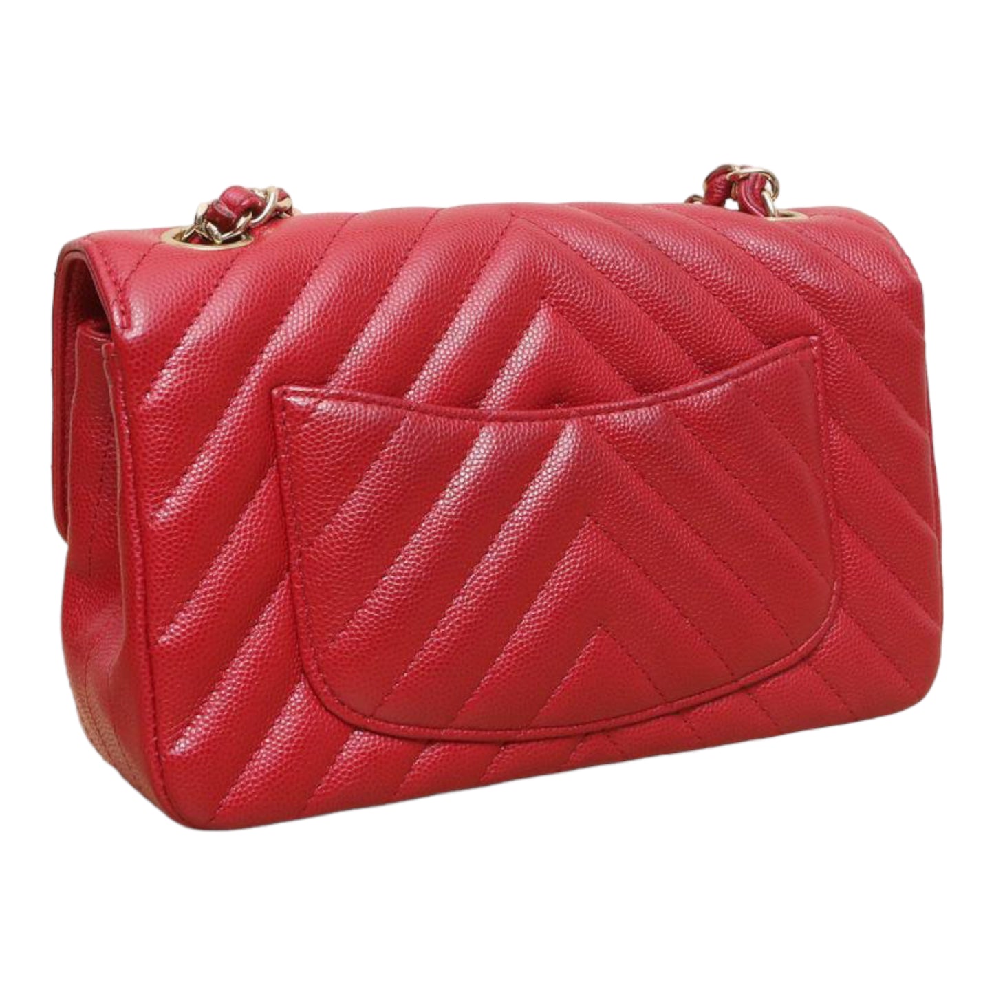 Chanel Mini Rectangle Chevron Red Caviar With GHW