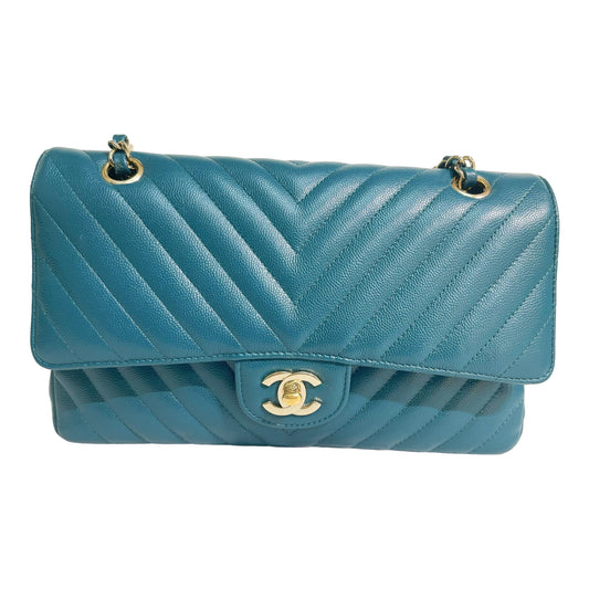 Chanel Classical Medium Chevron Green Gold Hardware 18B