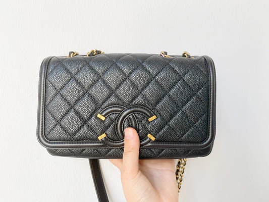 Chanel Quilted Small CC Filigree Flap Black