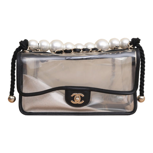 CHANEL Coco Sand PVC Medium Flap Bag with Pearl Handle