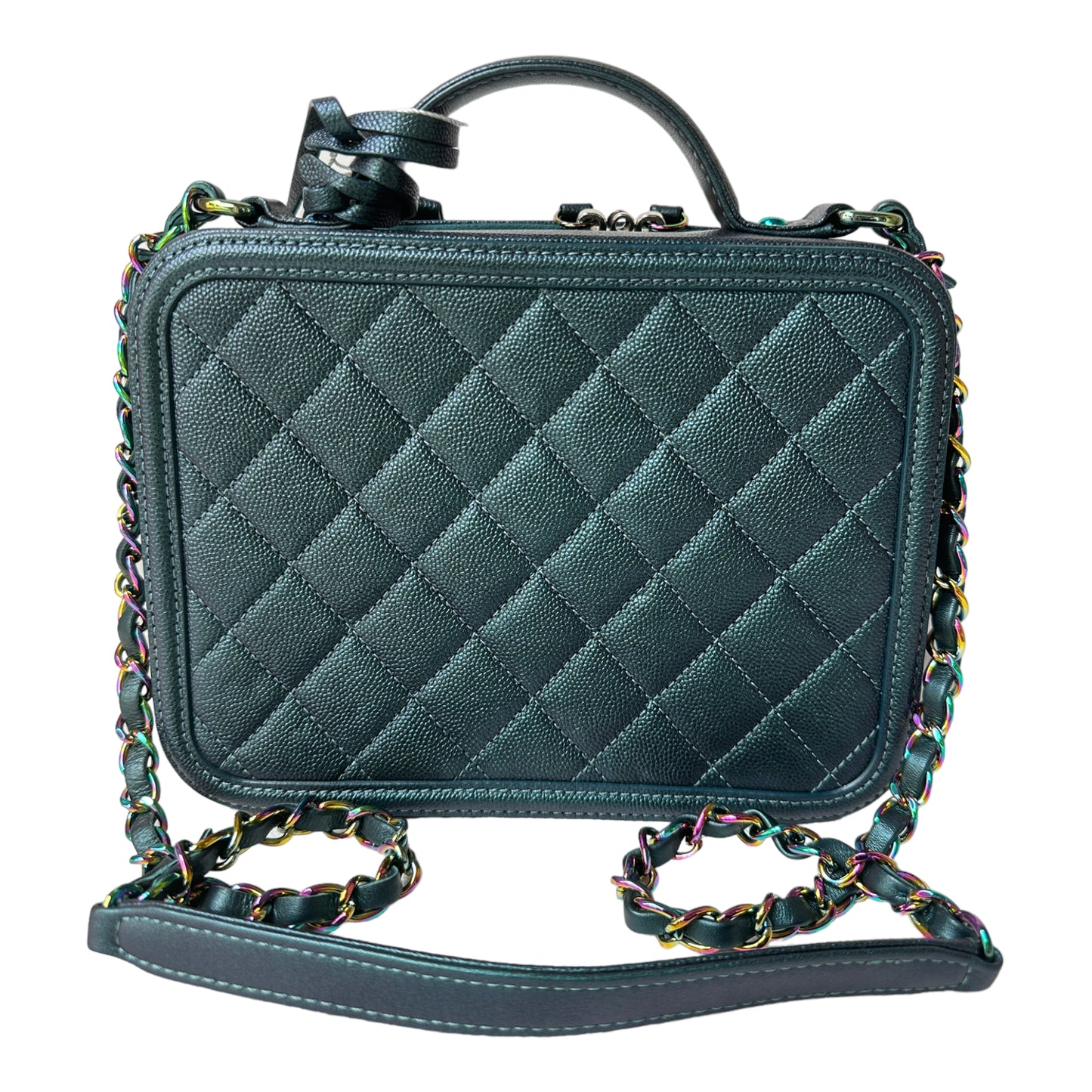 Medium CC Filigree Vanity Case in Dark Turquoise Caviar