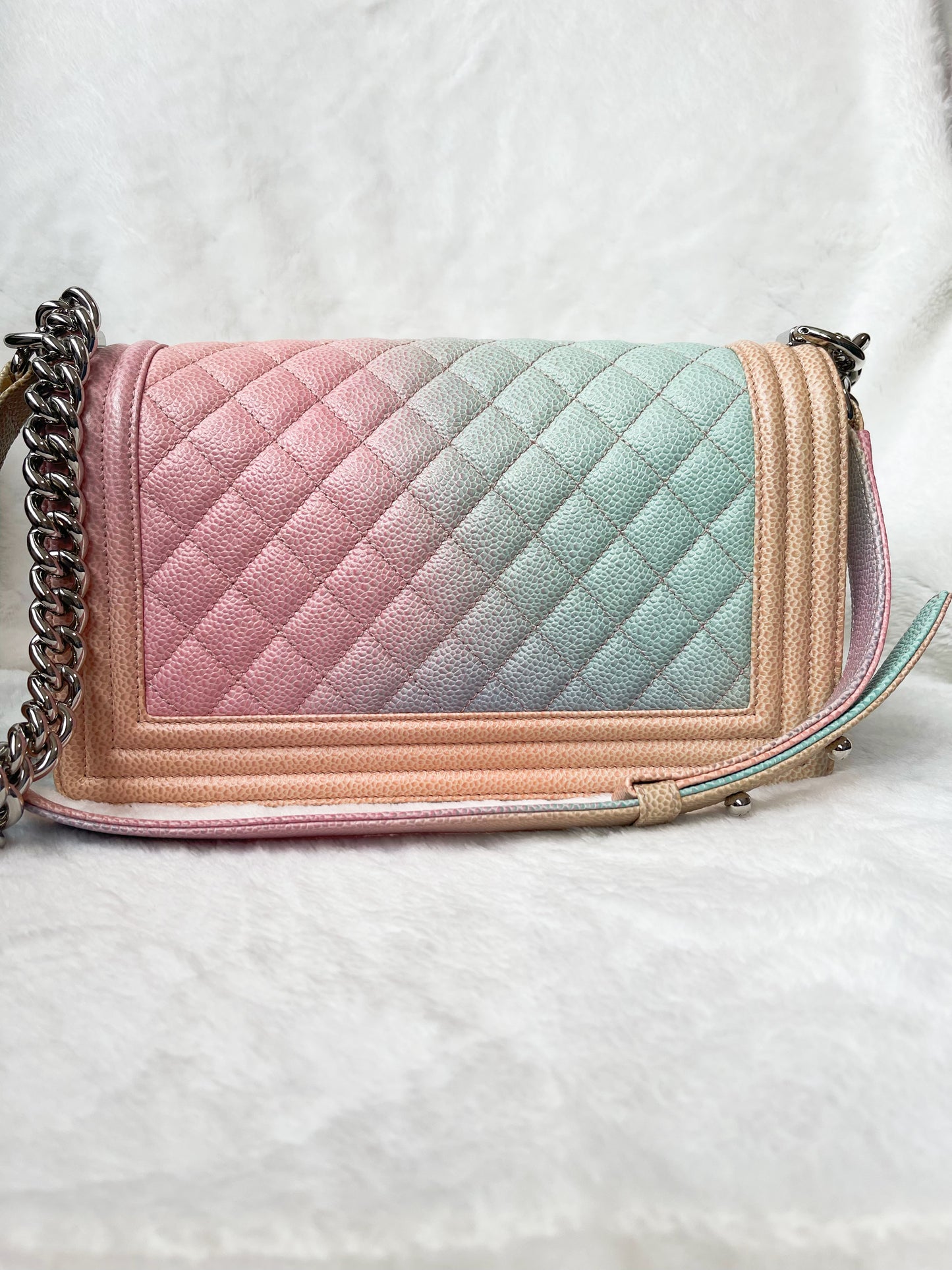 Chanel Medium Rainbow Boy Flap Caviar Leather Shoulder Bag Multicolor