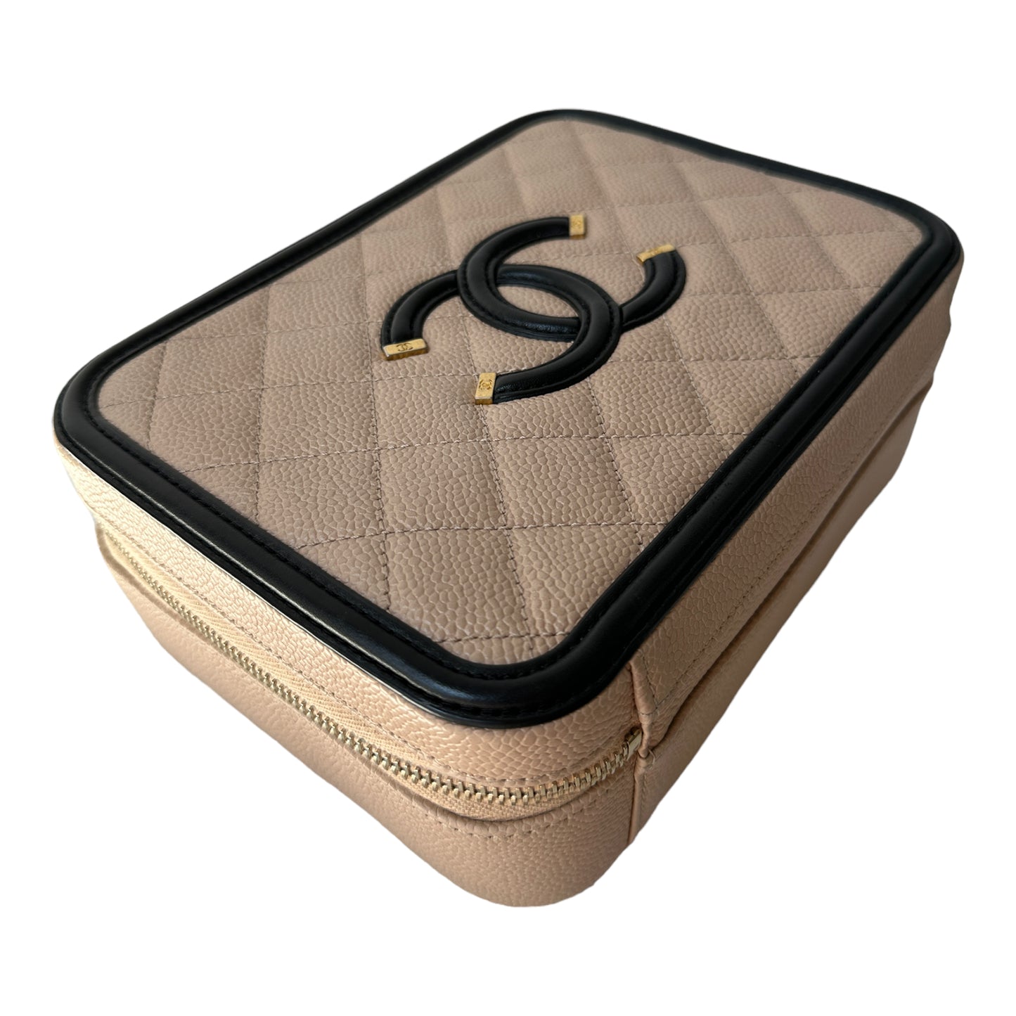 CHANEL Caviar Quilted Small CC Filigree Vanity Case Beige 239968