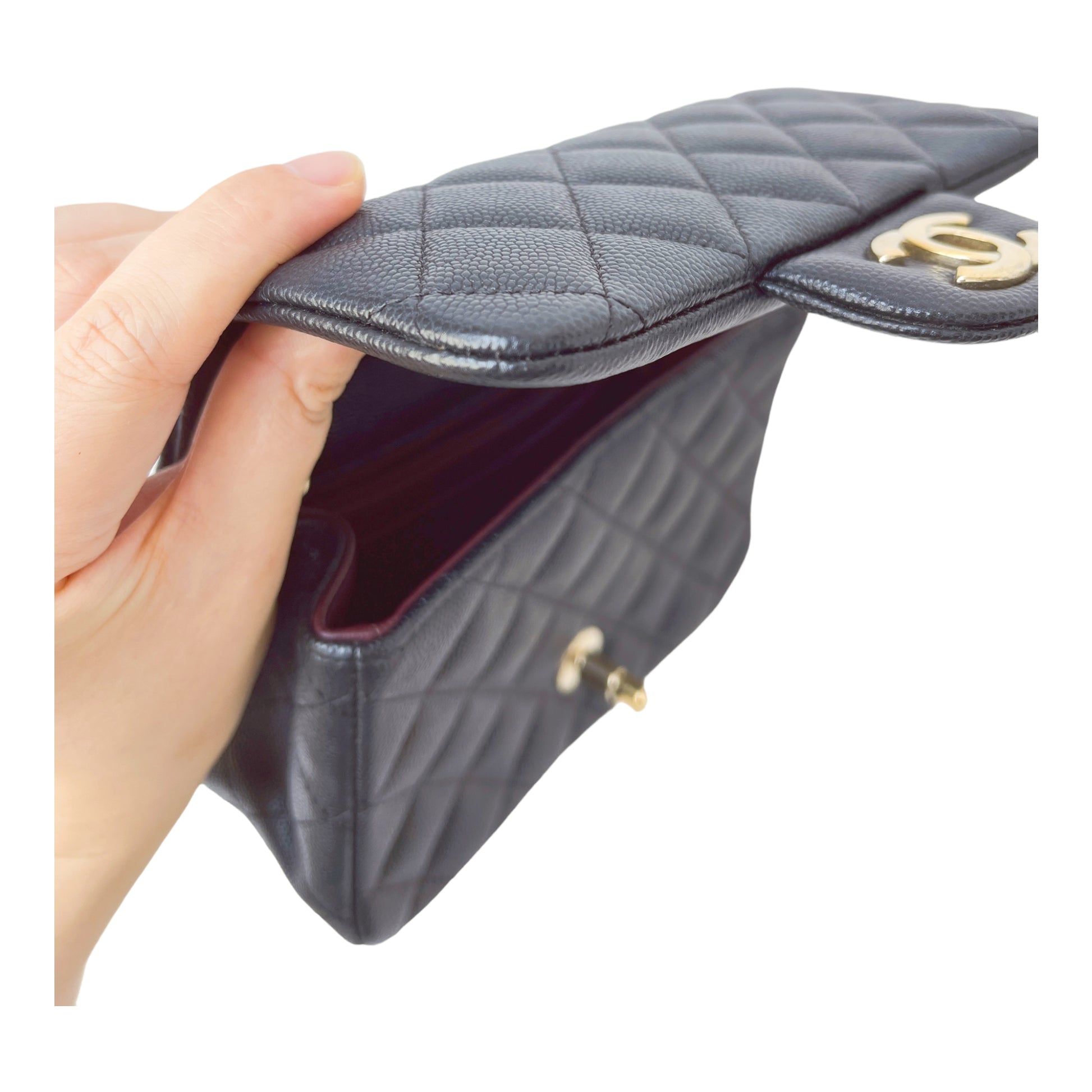 Chanel Quilted Square Zip Around Card Holder Dark Beige Caviar
