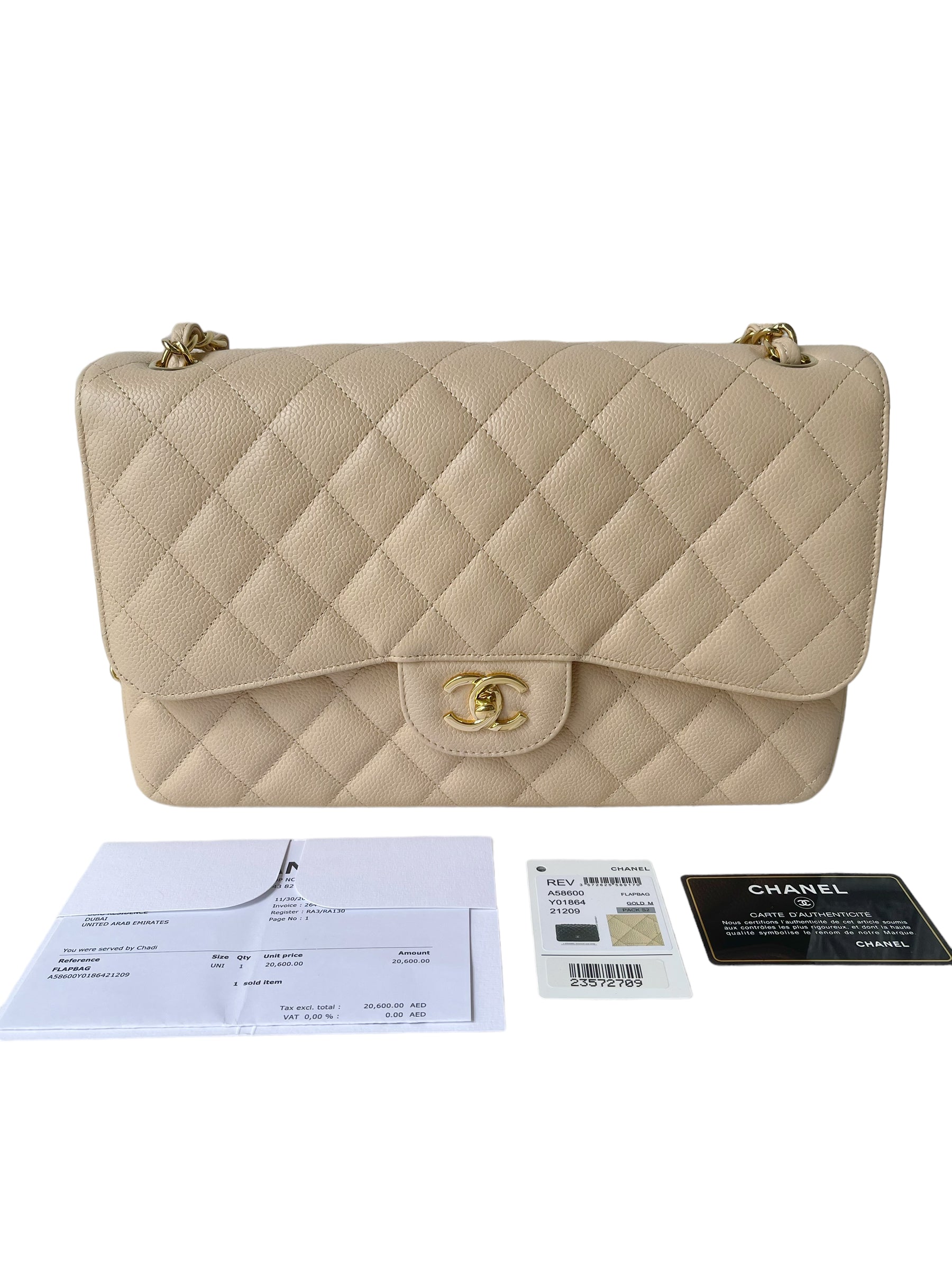 Chanel jumbo beige 2025 caviar with gold hardware