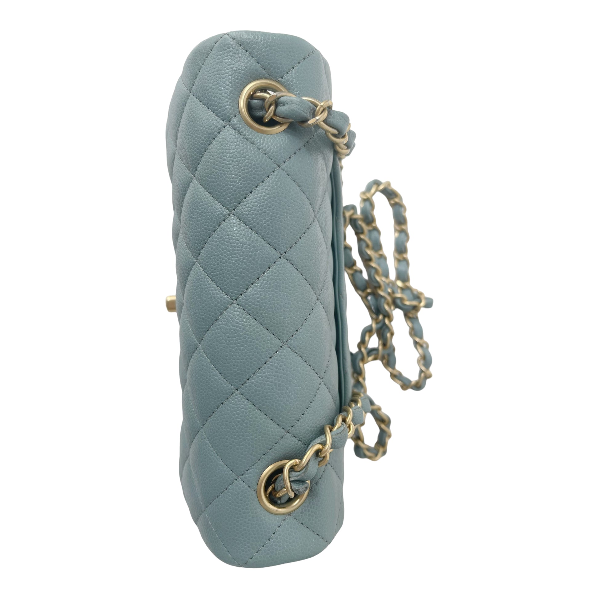 Chanel Quilted Mini Rectangular Flap Iridescent Blue Green Aged Gold  Hardware 18C