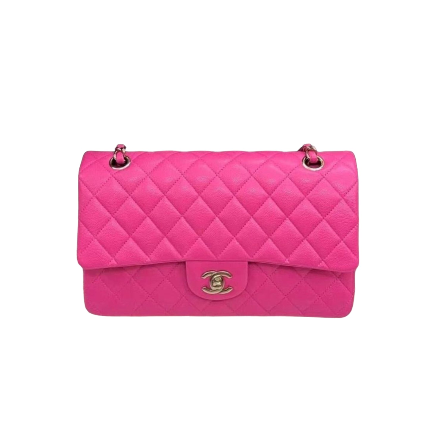 Chanel Classic Medium Double Flap 22P Hot Pink Caviar Leather with Gold Hardware