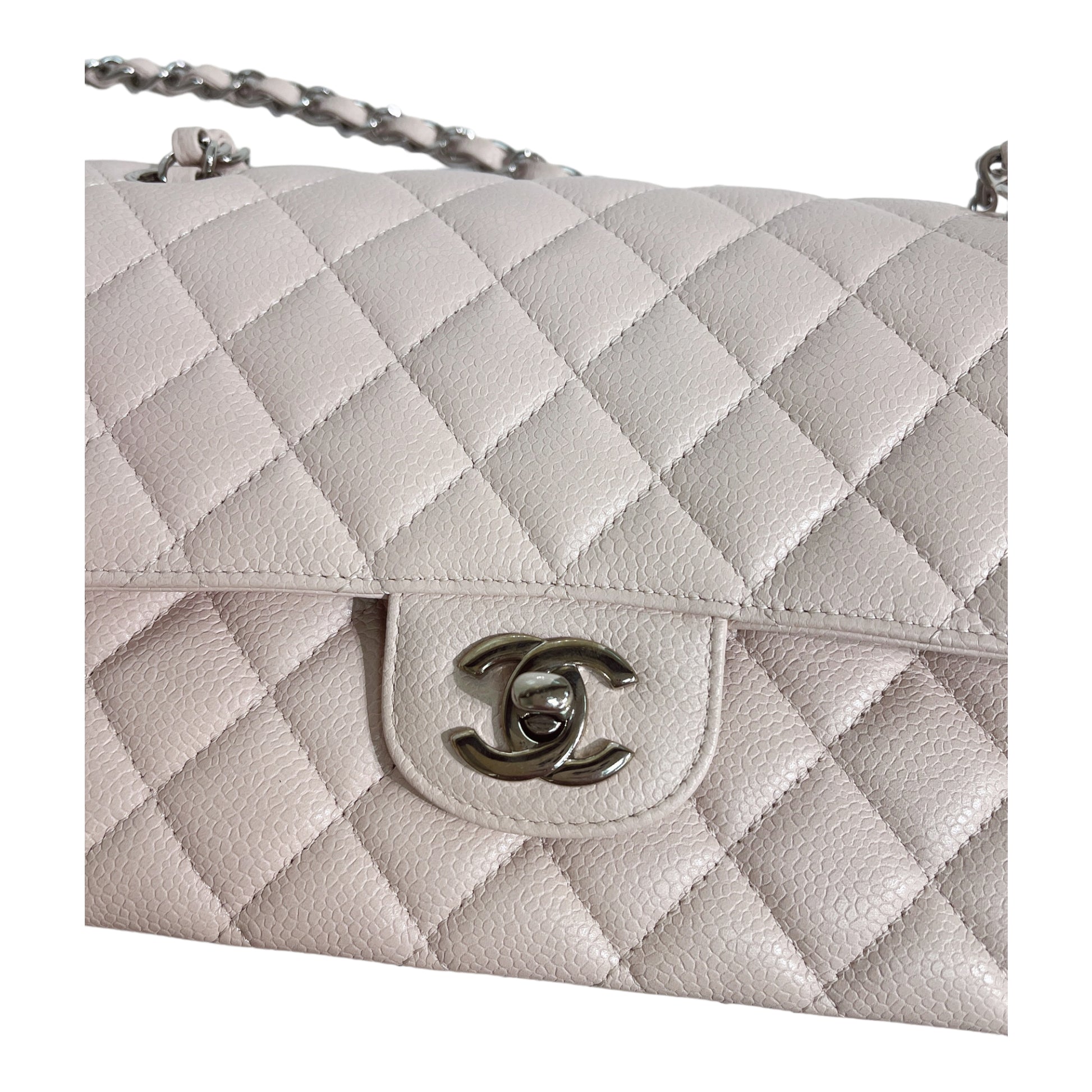 Chanel Classic M/L Medium Flap Quilted Light Pink Caviar Gold Hardware –  Coco Approved Studio