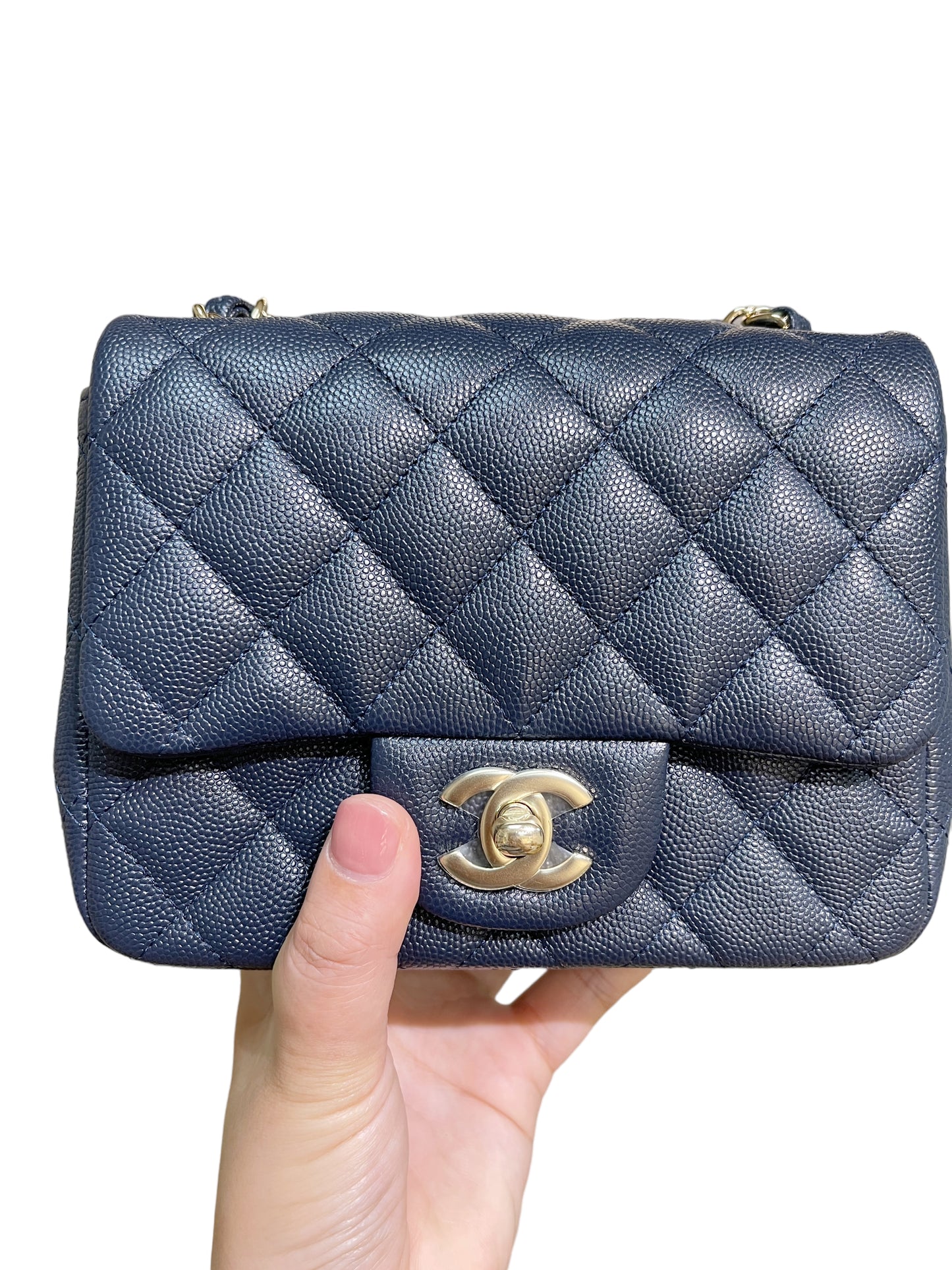 Chanel 18B Navy Blue Mini Square LGHW