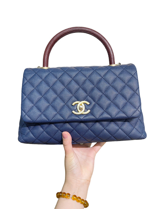 Chanel Coco Handle Medium  Navy Lizard