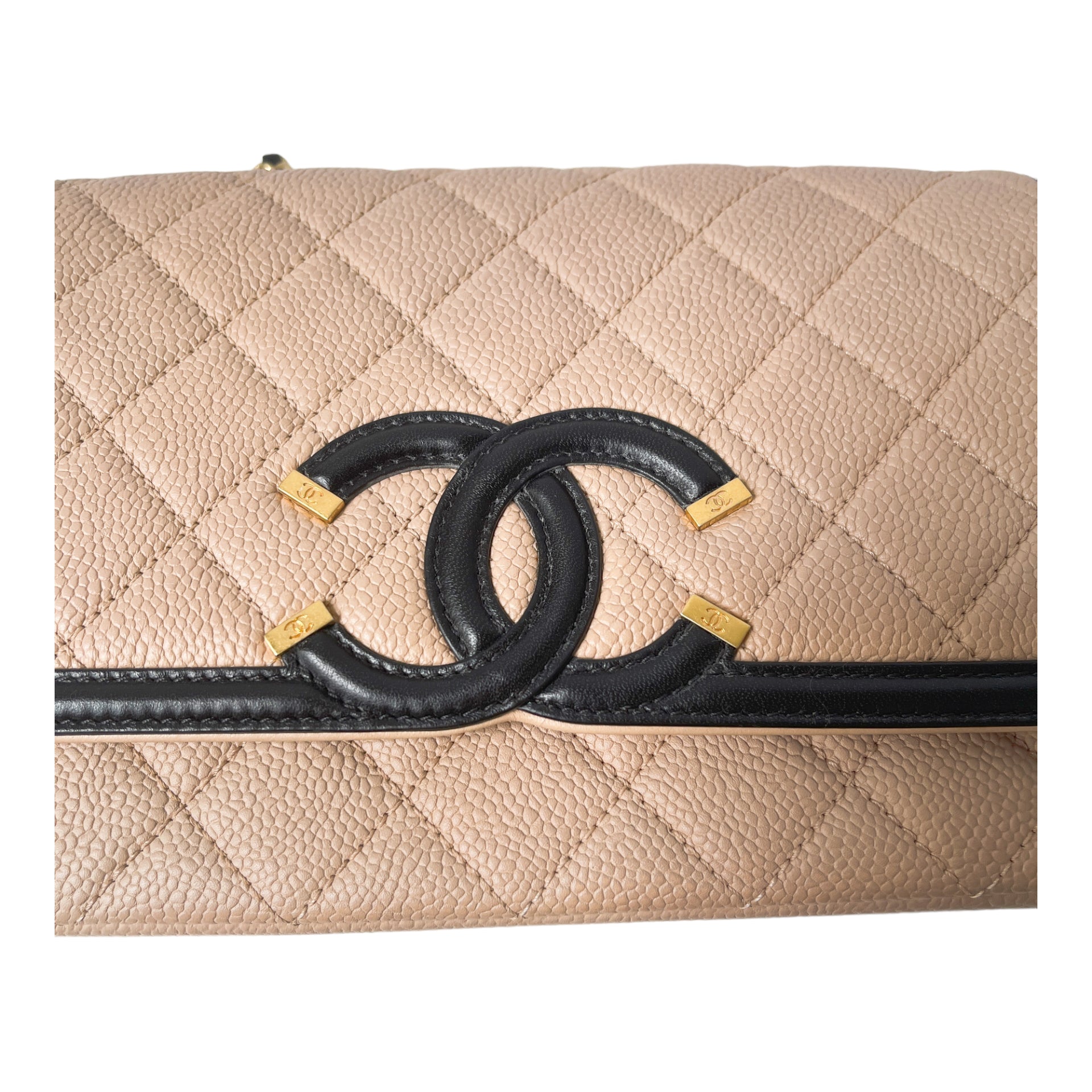 Chanel filigree flap beige black sale