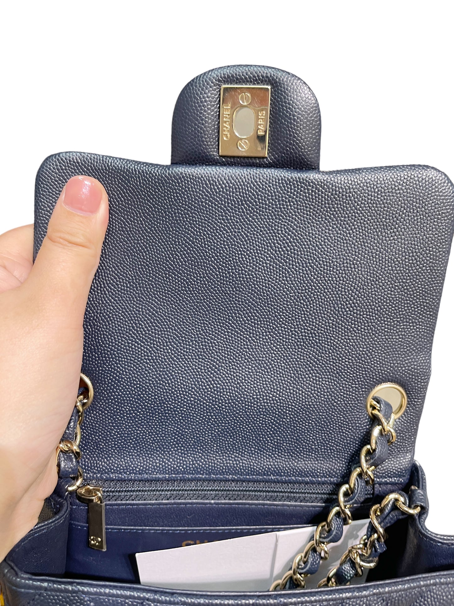 Chanel 18B Navy Blue Mini Square LGHW