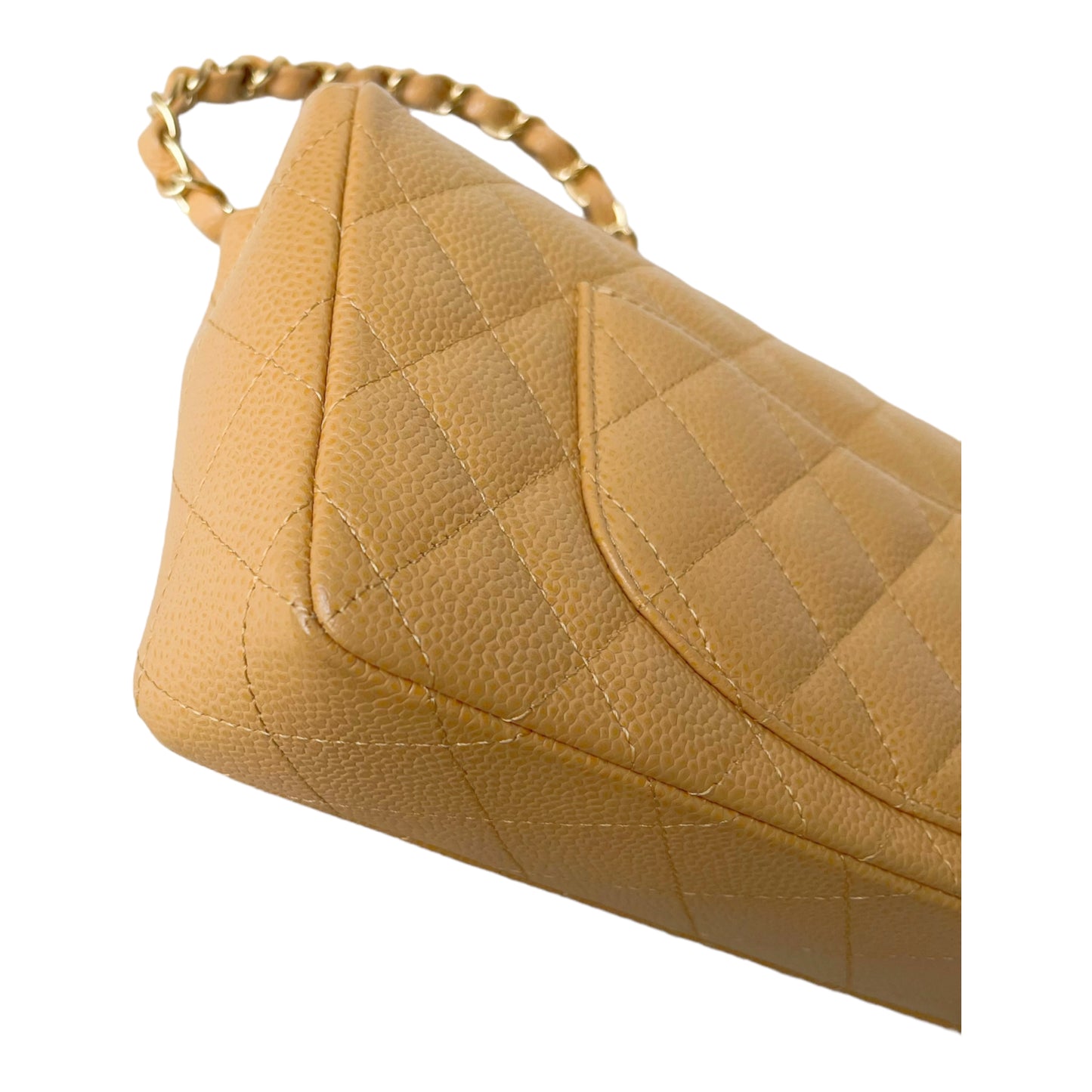 Chanel Quilted East West Flap Dark Beige Caviar Gold Hardware